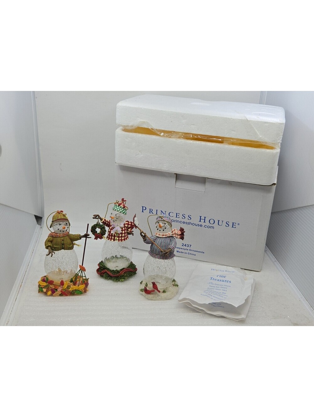 Princess House 3 Snowpeople Ornaments #2437 With Original Box & Packaging 2001